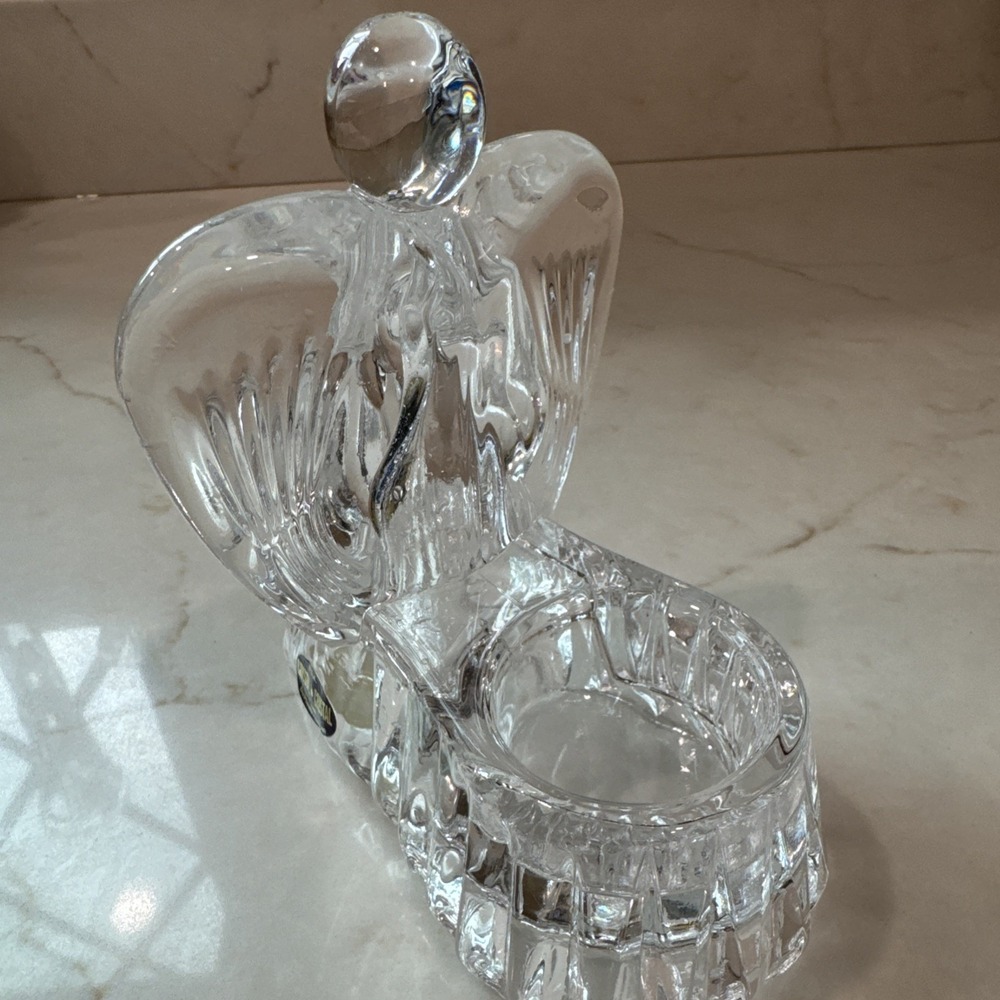 USA Crystal/Cristal Lead DePlomb Clear Glass Heavy Angel Votive Candle Holder - Picture 3 of 8